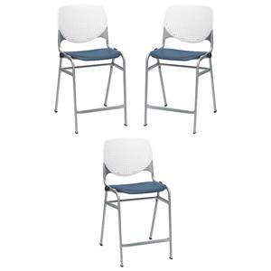 Home Square Plastic Counter Stool in White/Navy - Set of 3