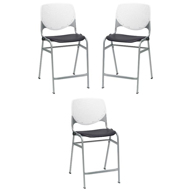 Home Square Plastic Counter Stool in White/Black - Set of 3