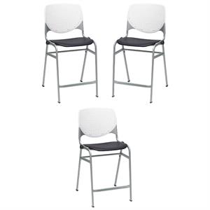 Home Square Plastic Counter Stool in White/Black - Set of 3