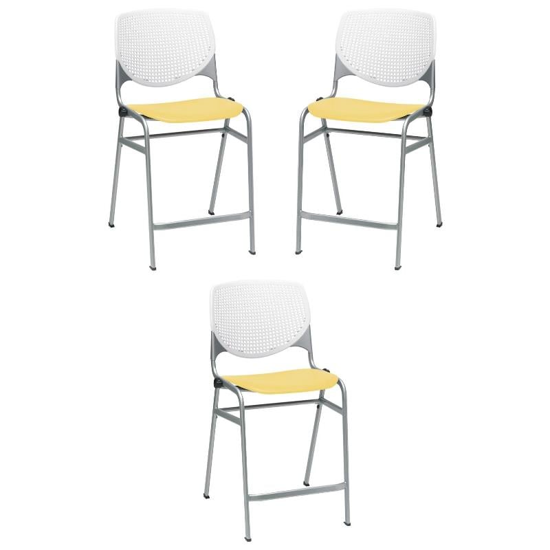 Home Square Plastic Counter Stool in White/Yellow - Set of 3