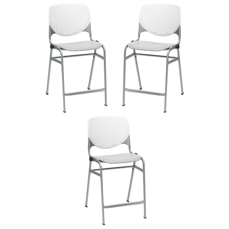 Home Square Plastic Counter Stool in White/Light Gray - Set of 3