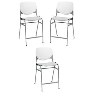 Home Square Plastic Counter Stool in White/Light Gray - Set of 3
