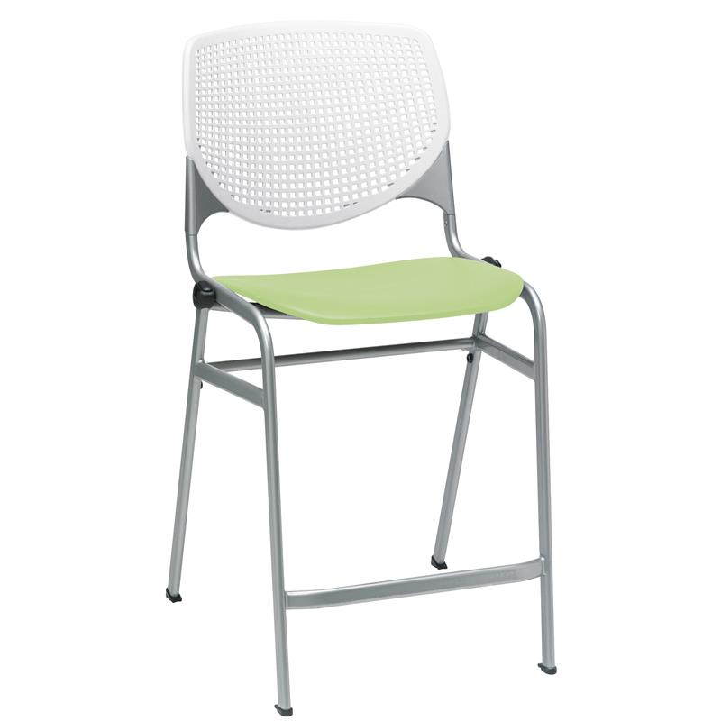 Home Square Plastic Counter Stool in White/Lime Green - Set of 3