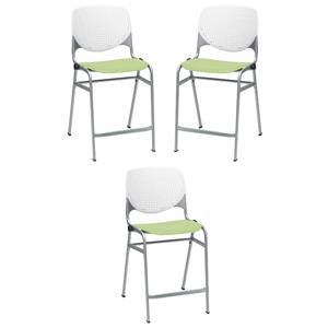 Home Square Plastic Counter Stool in White/Lime Green - Set of 3