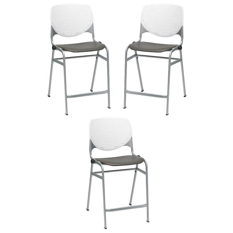 Home Square Plastic Counter Stool in White/Brownstone - Set of 3