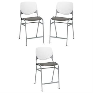 Home Square Plastic Counter Stool in White/Brownstone - Set of 3