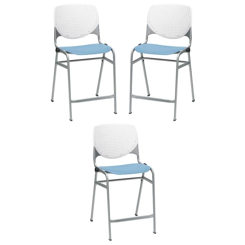 Home Square Plastic Counter Stool in White/Sky Blue - Set of 3