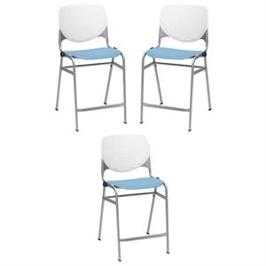 Home Square Plastic Counter Stool in White/Sky Blue - Set of 3