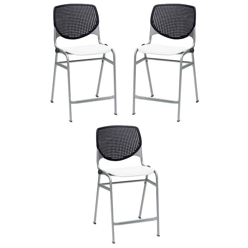 Home Square Plastic Counter Stool in Black/White - Set of 3