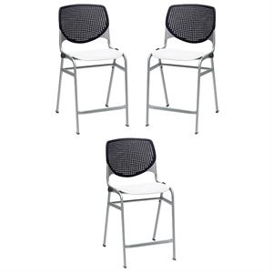Home Square Plastic Counter Stool in Black/White - Set of 3