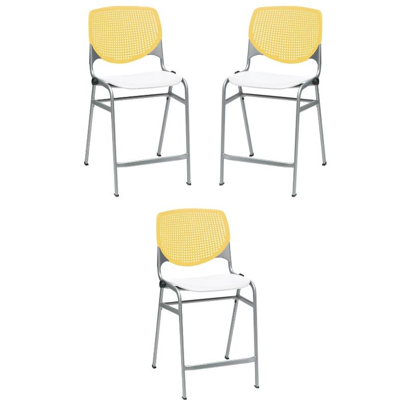 Home Square Plastic Counter Stool in Yellow/White - Set of 3