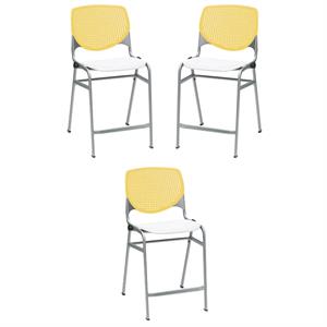 Home Square Plastic Counter Stool in Yellow/White - Set of 3