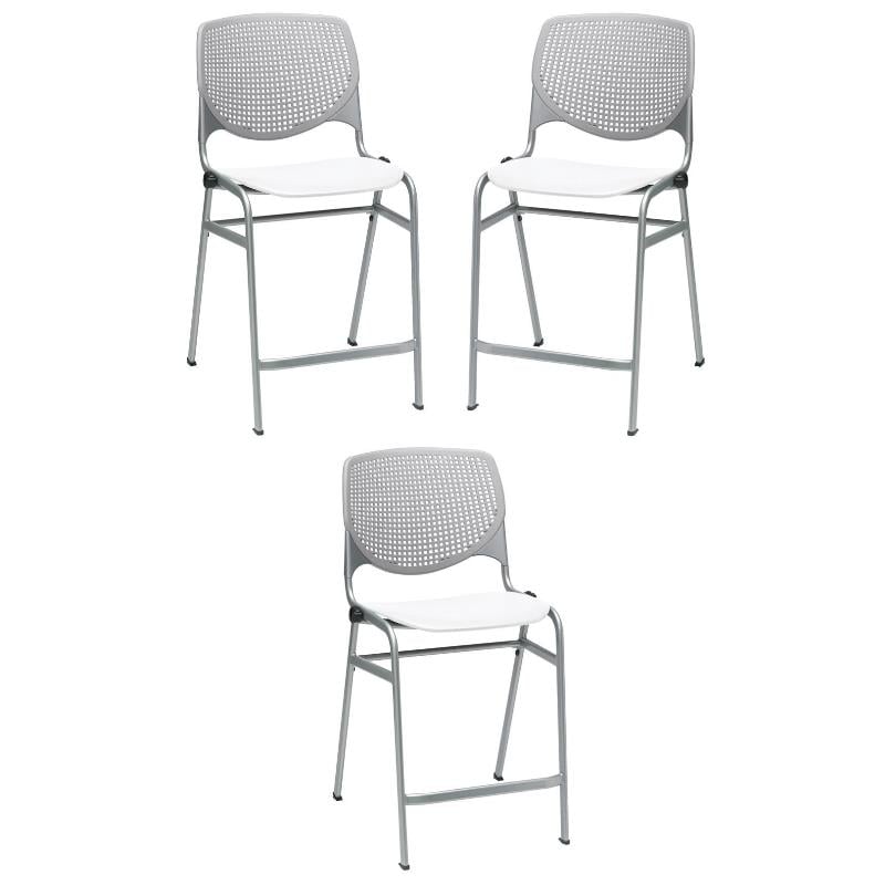 Home Square Plastic Counter Stool in Light Gray/White - Set of 3