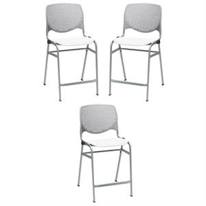 Home Square Plastic Counter Stool in Light Gray/White - Set of 3