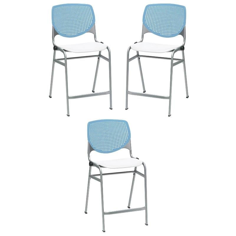 Home Square Plastic Counter Stool in Sky Blue Back - Set of 3