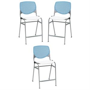 Home Square Plastic Counter Stool in Sky Blue Back - Set of 3