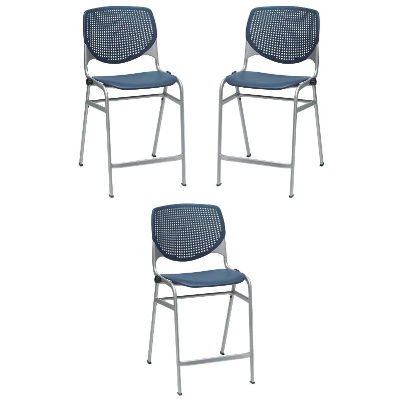 Home Square Plastic Counter Stool in Navy - Set of 3