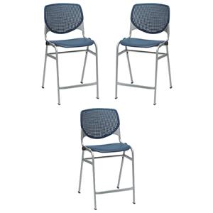Home Square Plastic Counter Stool in Navy - Set of 3