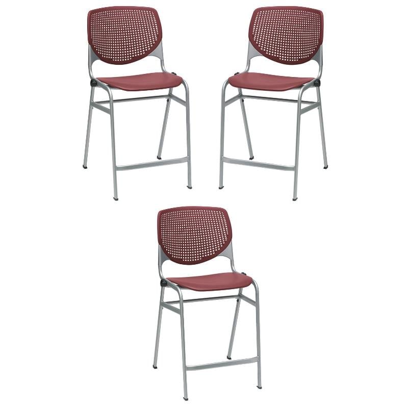 Home Square Plastic Counter Stool in Burgundy - Set of 3