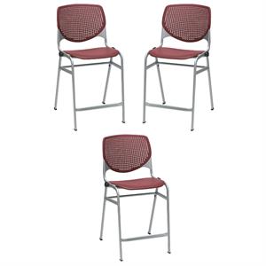Home Square Plastic Counter Stool in Burgundy - Set of 3