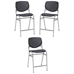 Home Square Plastic Counter Stool in Black - Set of 3
