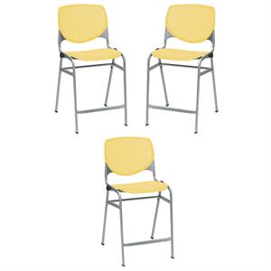 Home Square Plastic Counter Stool in Yellow - Set of 3