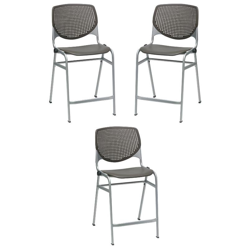Home Square Plastic Counter Stool in Brownstone - Set of 3