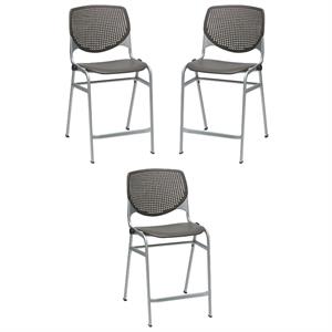 Home Square Plastic Counter Stool in Brownstone - Set of 3
