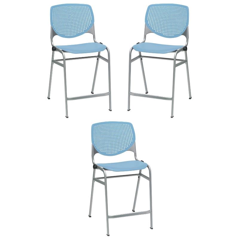 Home Square Plastic Counter Stool in Sky Blue - Set of 3