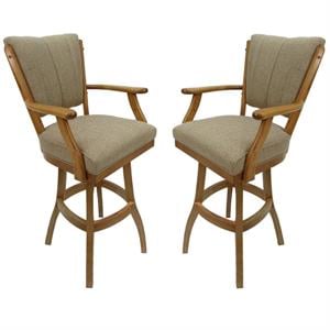 Home Square 2 Piece Solid Wood 35&quotH Swivel Extra Tall Bar Stool Set in Beige