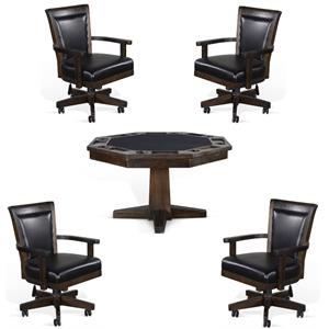 home square game and dining table set with gaming table and 4 chairs in tobacco