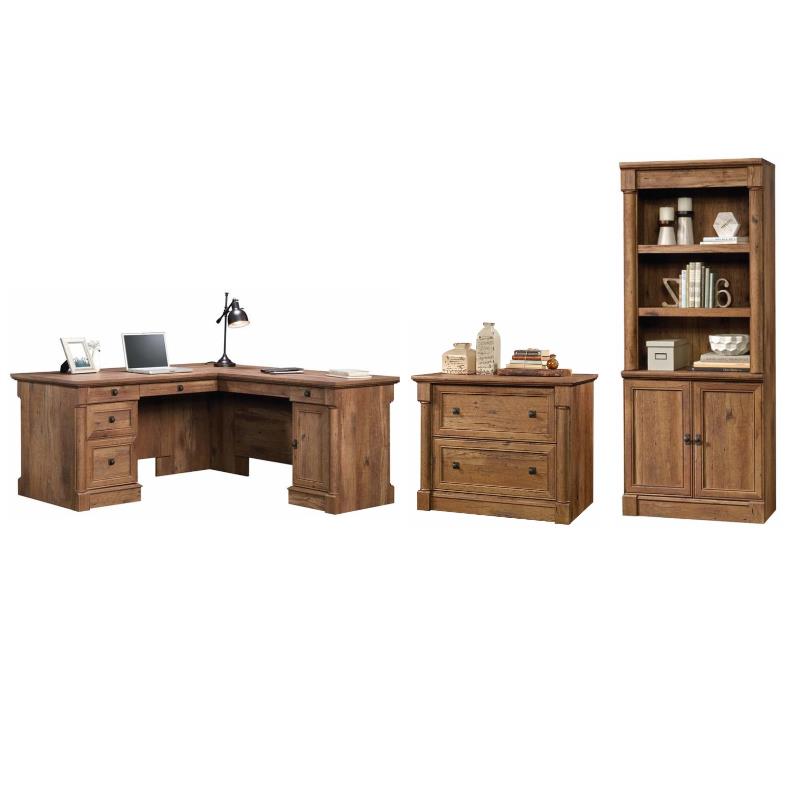 Home Square Set with LShape Desk, 3Shelf Bookcase and 2Drawer File
