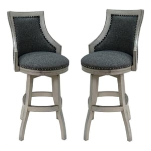Home Square 2 Piece Solid Wood 34&quotH Swivel Tall Bar Stool Set Kokomo Indigo Blue