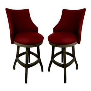 Home Square 2 Piece Solid Wood/Vinyl 30&quotH Swivel Bar Stool Set - Red/Dark Shadow