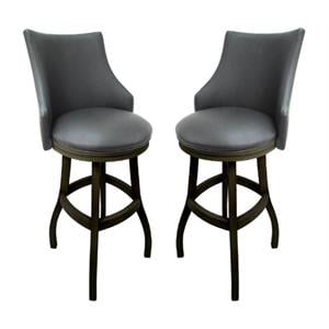 Home Square 2 Piece Solid Wood/Vinyl 34&quotH Swivel Bar Stool Set in Gray/Shadow