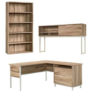 home square 3-piece set with l-shape desk & computer hutch & 5 shelf bookcase