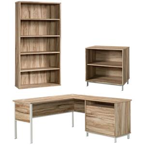 home square 3-piece set with l-shape desk & 2 shelf bookcase & 5 shelf bookcase