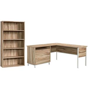 home square 2-piece set with wood l-shape desk & 5 shelf wooden bookcase