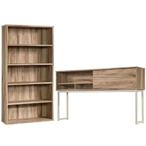home square 2-piece set with computer hutch & 5 shelf wooden bookcase