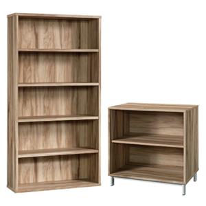 home square 2-piece set with 2 shelf bookcase & 5 shelf wooden bookcase