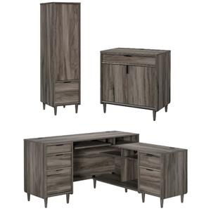 home square 3-piece set with l-shaped desk base cabinet & cabinet with file