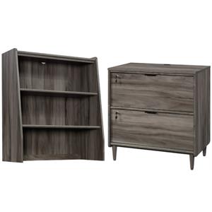 home square 2-piece set with lateral file cabinet & library hutch in jet acacia