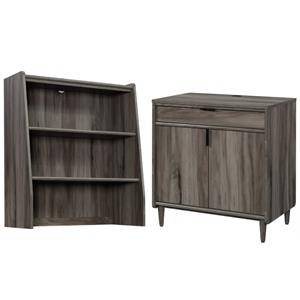 home square 2-piece set with library base storage cabinet & hutch in jet acacia