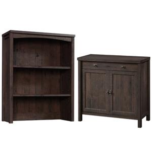 home square 2-piece set with bookcase hutch & library base cabinet in coffee oak