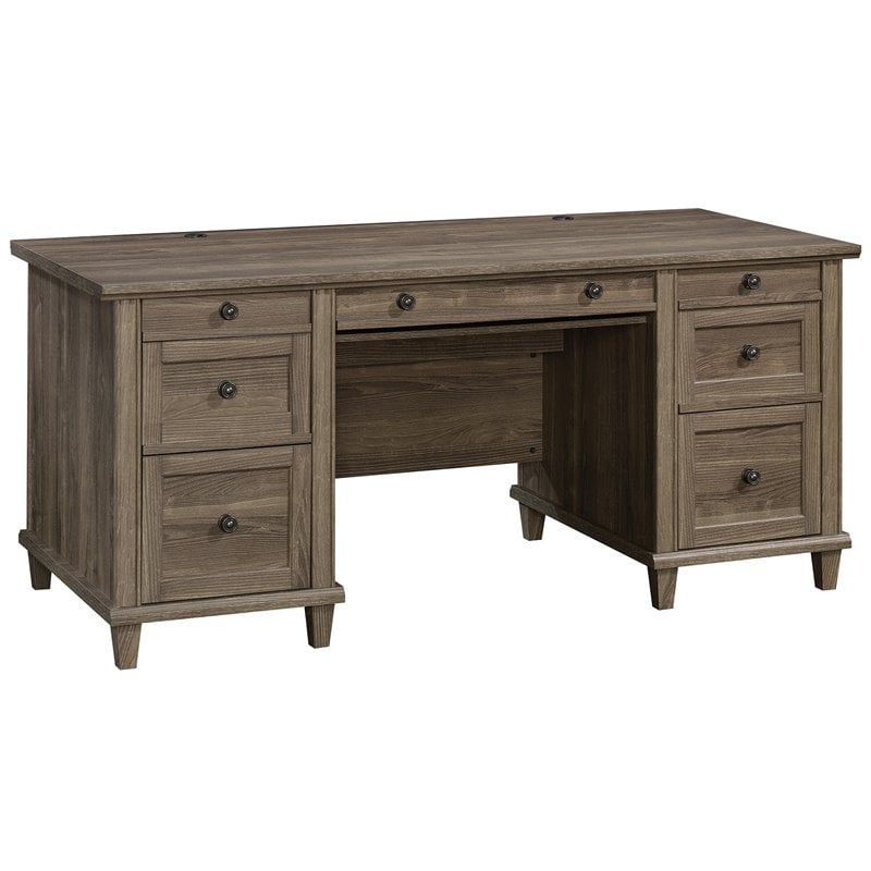 Home Square 2-Piece Set with Executive Desk & Lateral File Cabinet in Emery Oak
