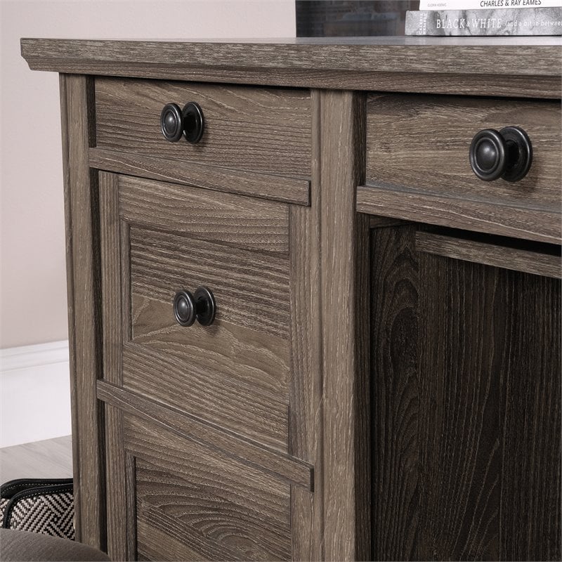 Home Square 2-Piece Set with Executive Desk & Lateral File Cabinet in Emery Oak