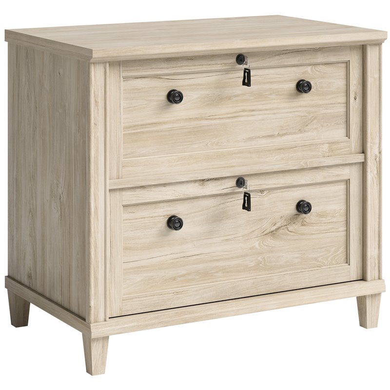 Home Square 2-Piece Set with L-Shaped Desk & Lateral File Cabinet in Chalk Oak
