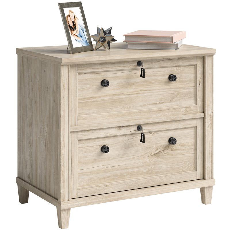 Home Square 2-Piece Set with L-Shaped Desk & Lateral File Cabinet in Chalk Oak