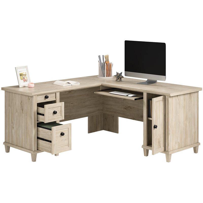 Home Square 2-Piece Set with L-Shaped Desk & Lateral File Cabinet in Chalk Oak