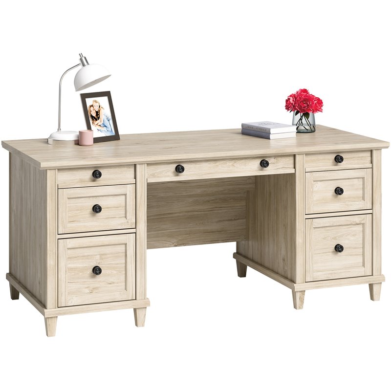 Home Square 2-Piece Set with Executive Desk & Lateral File Cabinet in Chalk Oak